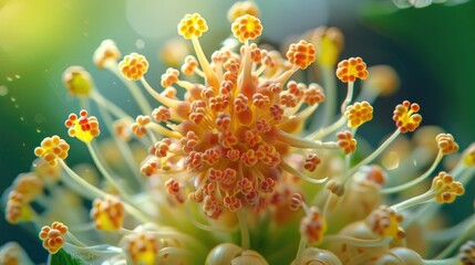 Vibrant Macro of Blooming Achene Seed Cluster in Natural Environment - obrazy, fototapety, plakaty