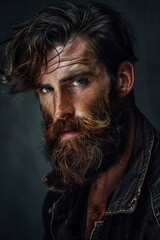 Fototapeta premium Portrait of serious beard hairstyle man