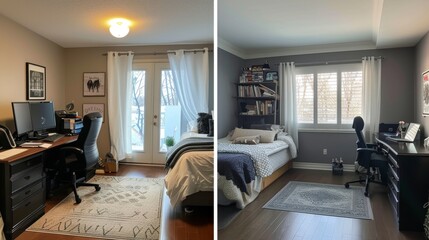 Before and after of a renovated room  AI generated illustration