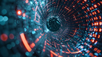 Obraz premium Binary code swirling around a digital fortress AI generated illustration