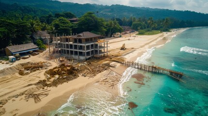 Construction site for a luxury beachfront villa  AI generated illustration