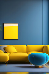 modern trendy apartment in yellow and blue colors, Ai generated