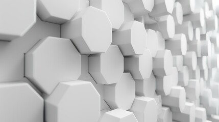 Abstract white hexagon background, 3d render illustration with selective focus