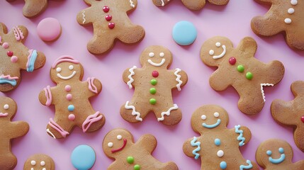Christmas gingerbread cookies on pink background. Christmas and New Year concept