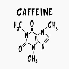 Chemical formula of caffeine. Hand drawn caffeine molecular model, caffeine vector icon symbol