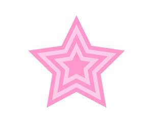 Pink concentric stars icon in y2k retro style. 80, 90s or 2000s sticker in pastel colors. Cute girly vintage design element isolated on white background. Vector flat illustration.