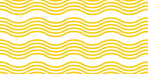 Wavy yellow horizontal lines. Ramen pattern. Pasta, tagliatelle or capellini background. Noodle texture. Curvy spaghetti wallpaper. Traditional Italian of Japan food print. Vector flat illustration.