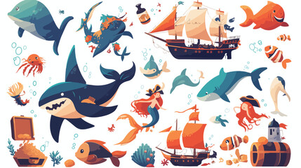 Collection of adorable pirates sail ship mermaids s