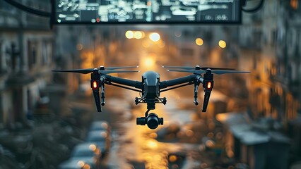 Drones Utilized for Surveillance and Security in Military Cyber Command Posts. Concept Military Drones, Surveillance Technology, Cyber Security, Defense Operations, Military Command Posts