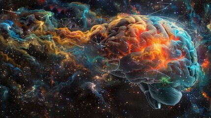 Cosmic Brain Exploring the Neural Networks of Thought and Emotion - obrazy, fototapety, plakaty