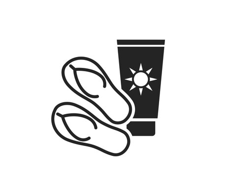 beach vacation icon. flip flops and sunscreen. summer resort symbol. isolated vector image for tourism design