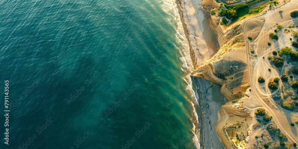 Wall mural Beautiful sea coast on sunny summer day. , top down aerial view. - Wall murals