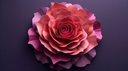Bold Papercut Art A Vibrant Pink Rose in Full Bloomer
