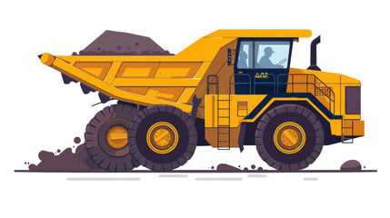 Illustration of a large yellow mining dump truck loaded with soil, depicted in action.