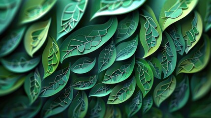Intricate Forest Leaves Papercut A of Natures Exquisite Detail and Vibrant Green Life - obrazy, fototapety, plakaty