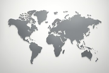 Fototapeta premium A grey and white illustration of a world map is prominently displayed on a white wall. Generative AI