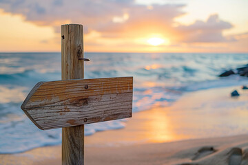 wooden plaque with a place for an inscription on an exotic beach with palm trees for a boho style wedding, generative AI