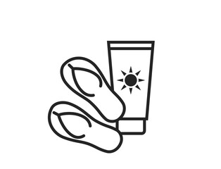 beach vacation line icon. sunscreen and flip flops. summer resort symbol. isolated vector image for tourism design