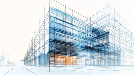 Detailed drawing of a sleek modern office building  AI generated illustration