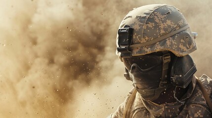 Dust settling on a soldiers helmet  AI generated illustration