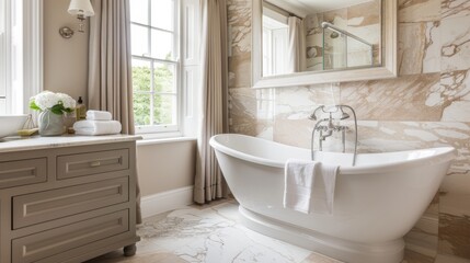Fototapeta na wymiar Elegant marble bathroom AI generated illustration