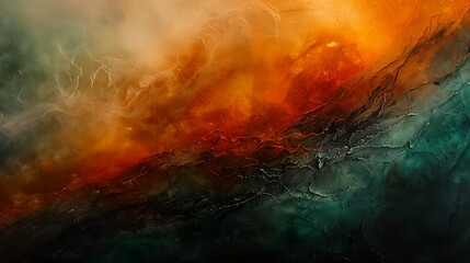 Obraz na płótnie Canvas abstract large orange green rivulets undulating nebulous clouds blue young page bifrost oil burning battlefield background
