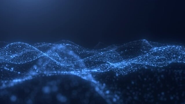 Abstract flowing smooth particles waves background. Digital network. Big data. Seamless loop animation