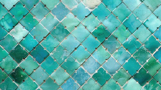 Abstract green turquoise geometric moroccan marrakech tiles wallpaper texture background
