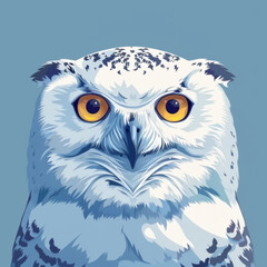 Digital art portrait focusing on the intense yellow eyes of a snowy owl.
