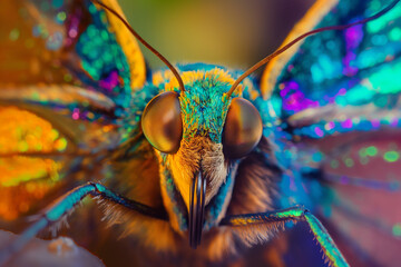 beautiful colorful butterfly sits on a beautiful colorful flower, generative AI