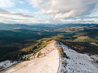 road in the mountains drone view