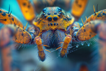 big dangerous poisonous tarantula spider on the background of colorful nature, generative AI - obrazy, fototapety, plakaty