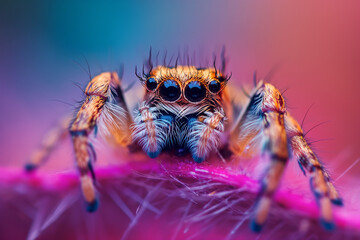 big dangerous poisonous tarantula spider on the background of colorful nature, generative AI - obrazy, fototapety, plakaty