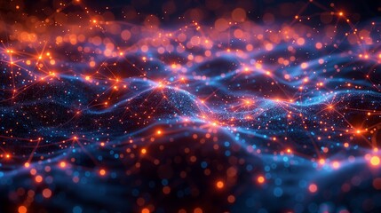 Obraz premium A complex network of glowing nodes interconnected by streams of data, symbolizing the global connectivity of modern technology-3