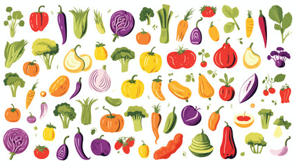 Collection of colorful hand drawn fresh delicious v