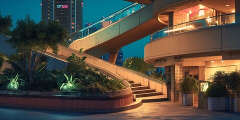 Anime Style Painting 60s City Environment Elements Wallpaper Background - obrazy, fototapety, plakaty
