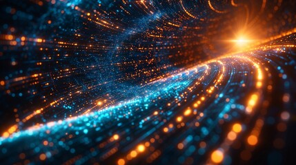 Fototapeta premium Abstract blue technology background with a cyber network grid and connected particles-9