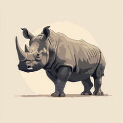 Obraz premium Artistic rendering of a rhinoceros standing, created with monochrome shades, depicting the animal's majestic form.