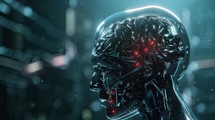 Android with human brain inside wallpaper background