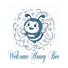 A happy kawaii bee with big eyes and a smile on vector with playful patterns