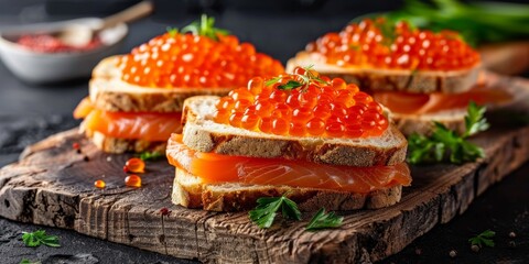 delicious sandwiches with caviar Generative AI - obrazy, fototapety, plakaty