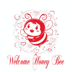 A happy kawaii bee with big eyes and a smile on vector with playful patterns