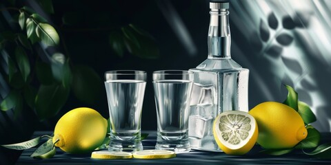 Cool vodka with snack Generative AI - obrazy, fototapety, plakaty