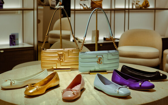 Luxury women's accessories, ballerinas and handbags by JIMMY CHOO.Milan - Italy,13 April 2024