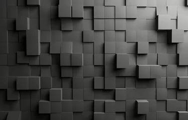 Fotobehang Black and White Wall of Squares © ArtCookStudio