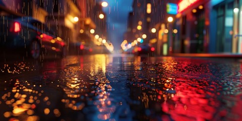 rain in the city rainy weather wet city streets Generative AI - obrazy, fototapety, plakaty