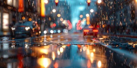 rain in the city rainy weather wet city streets Generative AI - obrazy, fototapety, plakaty