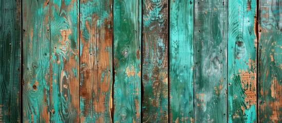 Texture of wood background painted in teal or turquoise green