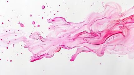 Fototapeta premium A pink liquid that is thrown up and floating in the air. Pink liquid on a white background.