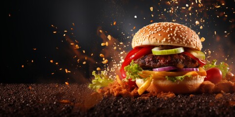 burgers fast food delicious Generative AI - obrazy, fototapety, plakaty